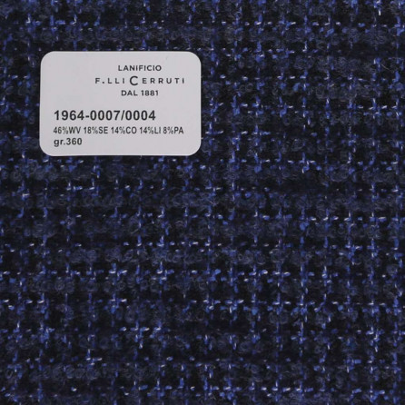 1964-0007-0004 Cerruti Lanificio - Vải Suit 100% Wool - Xanh Dương Hoa Văn Đen
